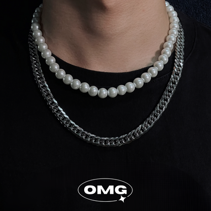 OMG - Dual-Layered Pearl Cuban Men's Necklace