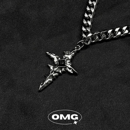 OMG - 隨性黑十字男士頸鏈/項鍊